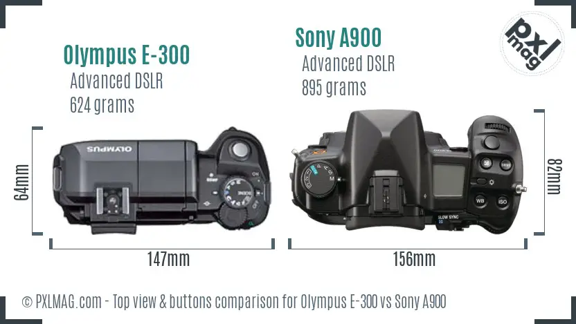Olympus E-300 vs Sony A900 top view buttons comparison