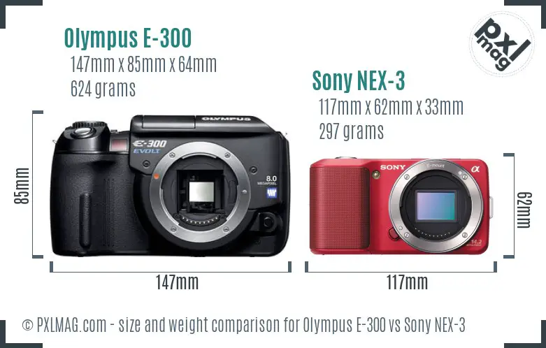 Olympus E-300 vs Sony NEX-3 size comparison