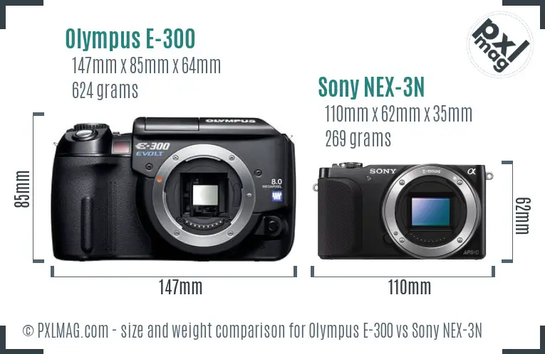 Olympus E-300 vs Sony NEX-3N size comparison