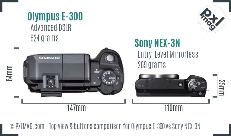 Olympus E-300 vs Sony NEX-3N top view buttons comparison