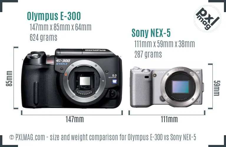 Olympus E-300 vs Sony NEX-5 size comparison