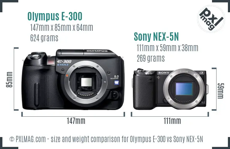 Olympus E-300 vs Sony NEX-5N size comparison