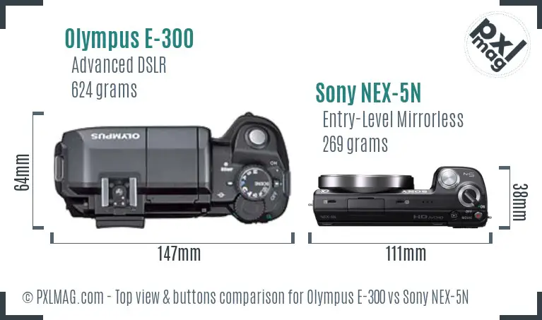 Olympus E-300 vs Sony NEX-5N top view buttons comparison