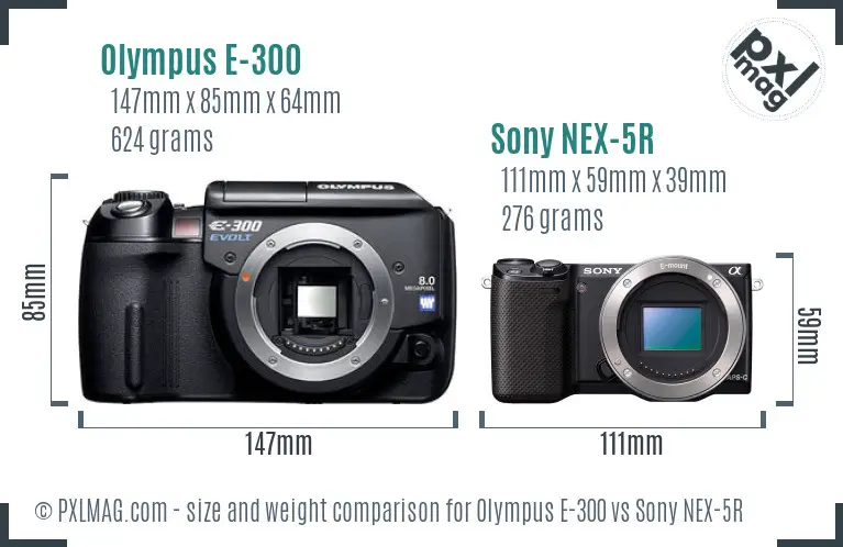 Olympus E-300 vs Sony NEX-5R size comparison