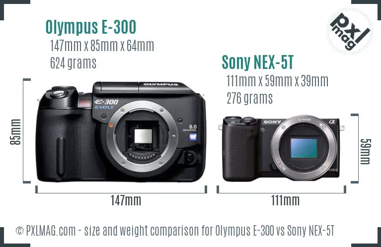 Olympus E-300 vs Sony NEX-5T size comparison