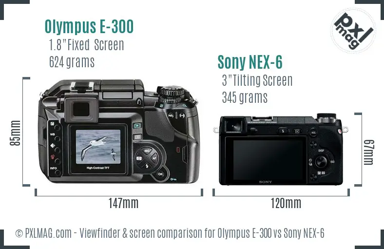 Olympus E-300 vs Sony NEX-6 Screen and Viewfinder comparison