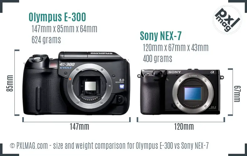 Olympus E-300 vs Sony NEX-7 size comparison