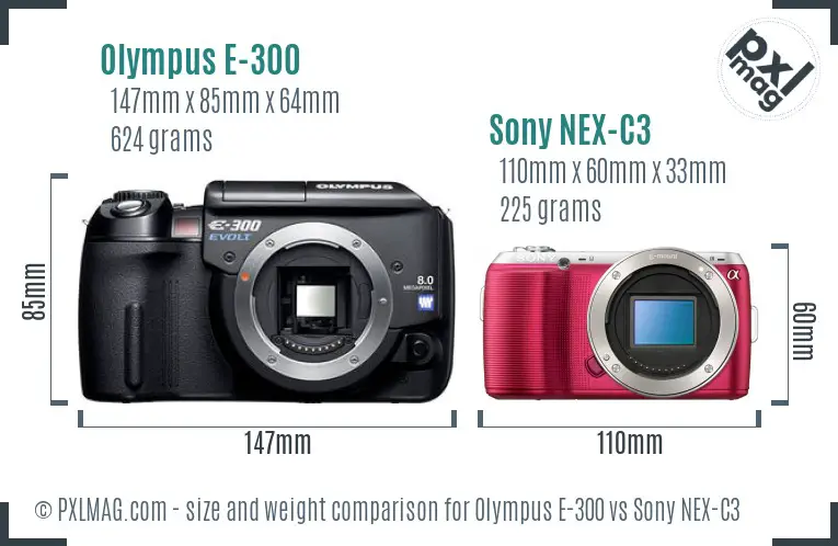Olympus E-300 vs Sony NEX-C3 size comparison
