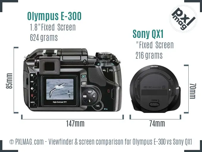 Olympus E-300 vs Sony QX1 Screen and Viewfinder comparison