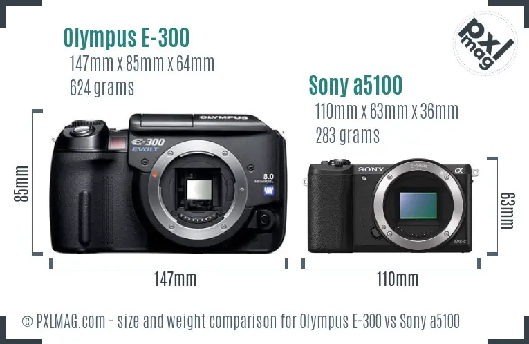 Olympus E-300 vs Sony a5100 size comparison