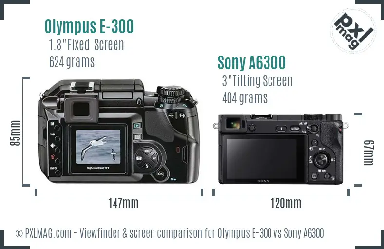 Olympus E-300 vs Sony A6300 Screen and Viewfinder comparison