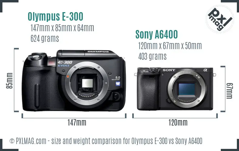 Olympus E-300 vs Sony A6400 size comparison
