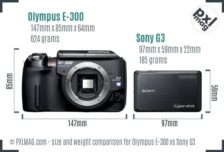 Olympus E-300 vs Sony G3 size comparison