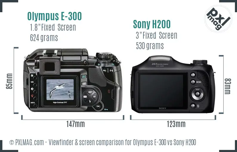 Olympus E-300 vs Sony H200 Screen and Viewfinder comparison