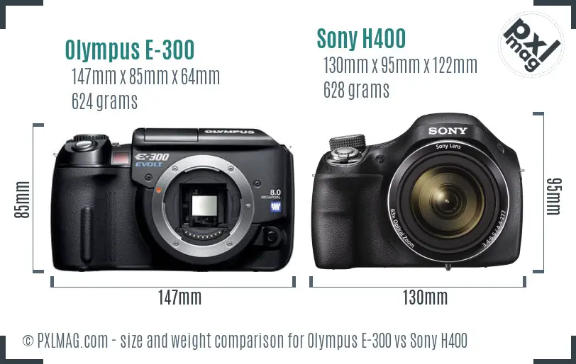 Olympus E-300 vs Sony H400 size comparison