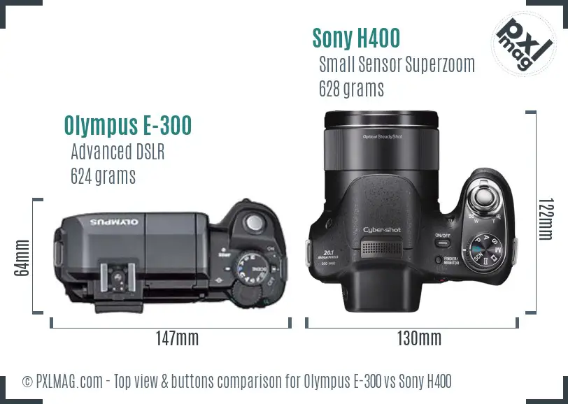 Olympus E-300 vs Sony H400 top view buttons comparison