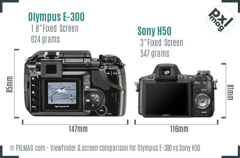 Olympus E-300 vs Sony H50 Screen and Viewfinder comparison