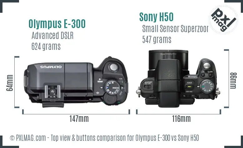 Olympus E-300 vs Sony H50 top view buttons comparison