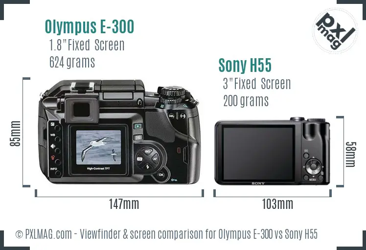 Olympus E-300 vs Sony H55 Screen and Viewfinder comparison