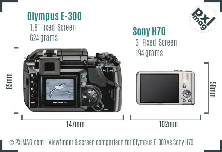 Olympus E-300 vs Sony H70 Screen and Viewfinder comparison