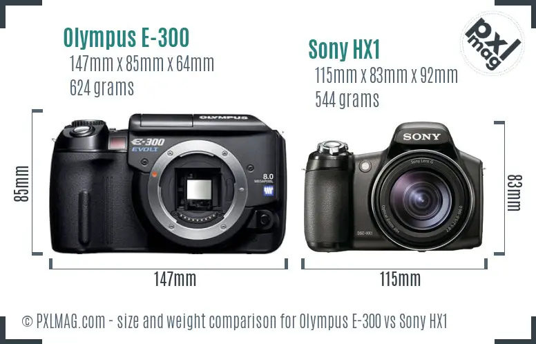 Olympus E-300 vs Sony HX1 size comparison