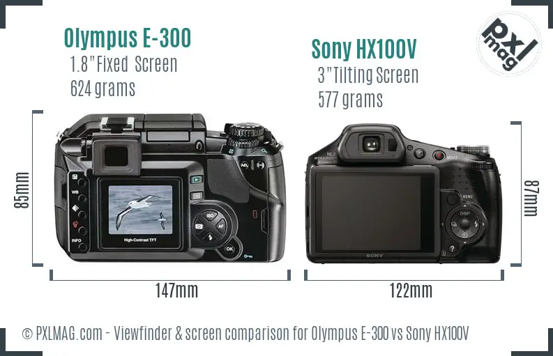 Olympus E-300 vs Sony HX100V Screen and Viewfinder comparison