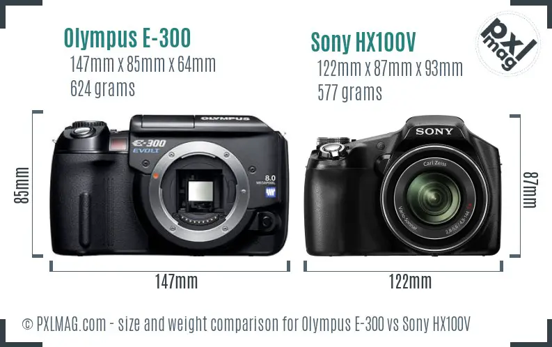 Olympus E-300 vs Sony HX100V size comparison