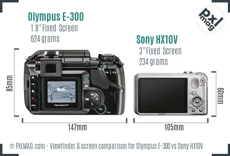 Olympus E-300 vs Sony HX10V Screen and Viewfinder comparison
