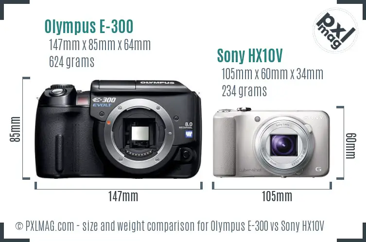 Olympus E-300 vs Sony HX10V size comparison