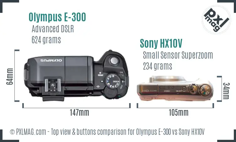 Olympus E-300 vs Sony HX10V top view buttons comparison