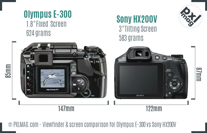Olympus E-300 vs Sony HX200V Screen and Viewfinder comparison