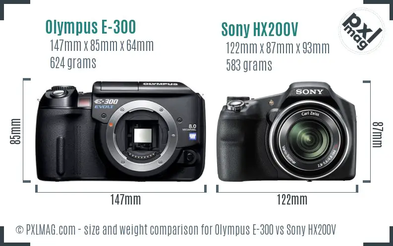 Olympus E-300 vs Sony HX200V size comparison