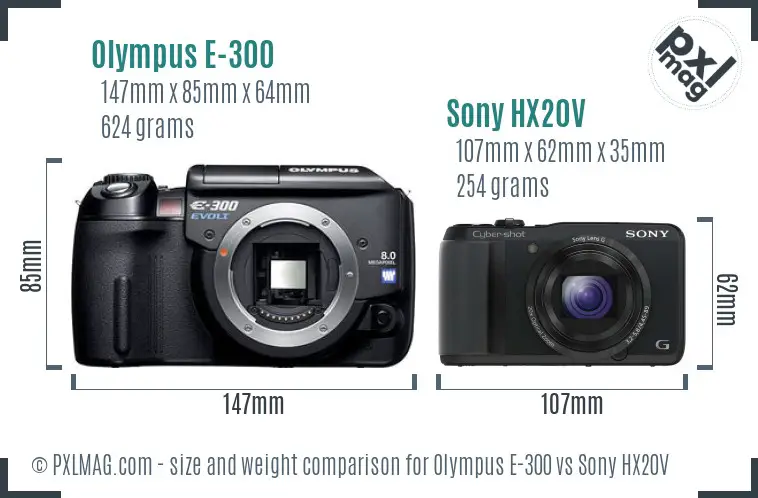 Olympus E-300 vs Sony HX20V size comparison