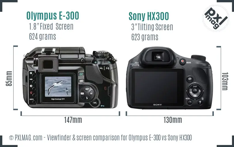 Olympus E-300 vs Sony HX300 Screen and Viewfinder comparison