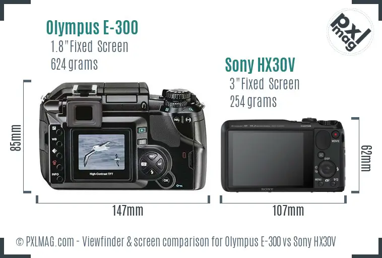 Olympus E-300 vs Sony HX30V Screen and Viewfinder comparison