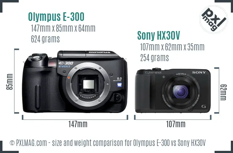 Olympus E-300 vs Sony HX30V size comparison