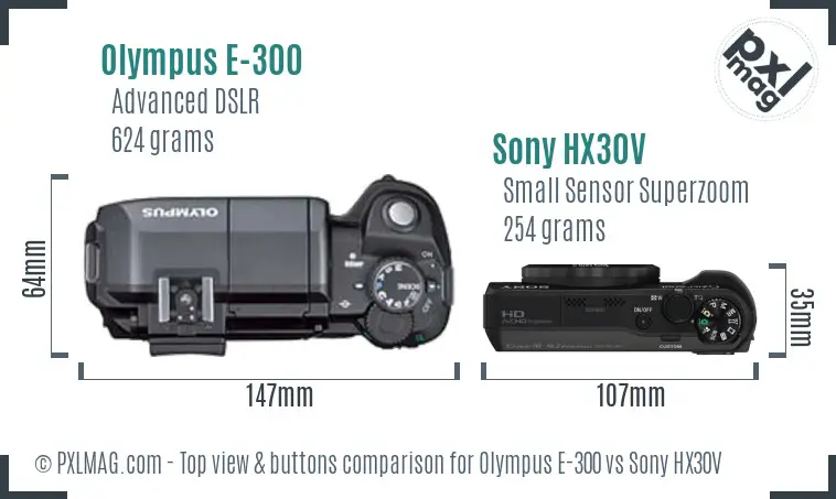 Olympus E-300 vs Sony HX30V top view buttons comparison