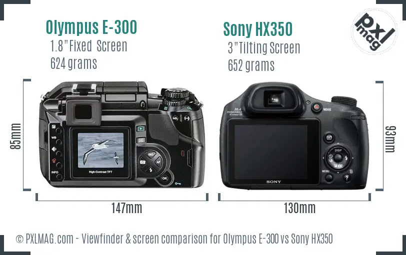 Olympus E-300 vs Sony HX350 Screen and Viewfinder comparison