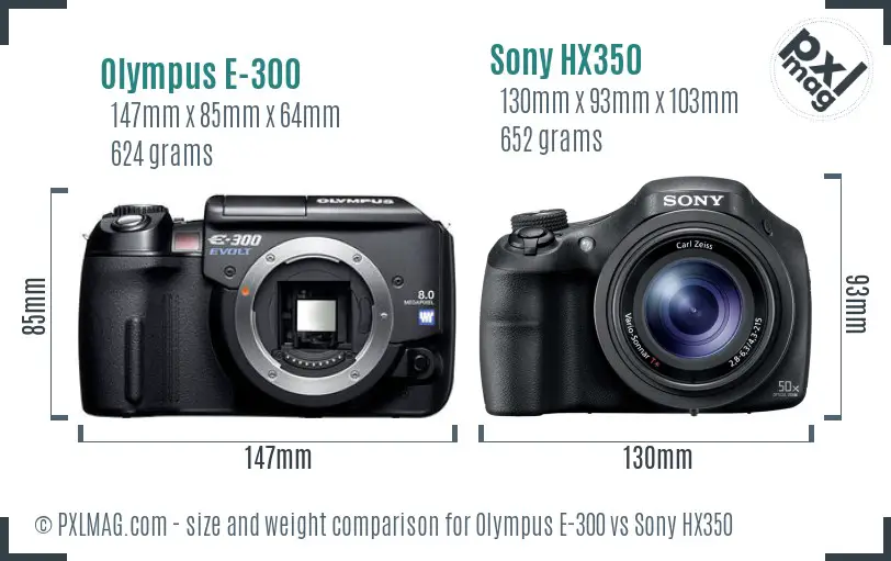 Olympus E-300 vs Sony HX350 size comparison