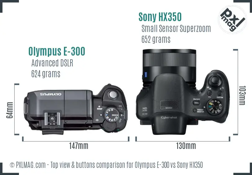 Olympus E-300 vs Sony HX350 top view buttons comparison