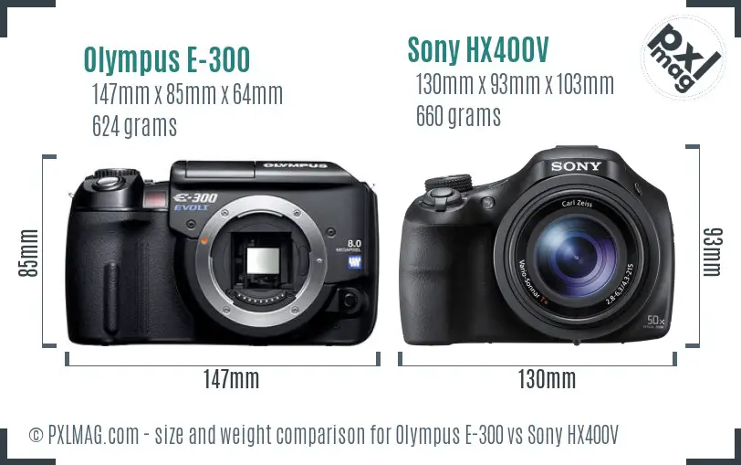 Olympus E-300 vs Sony HX400V size comparison