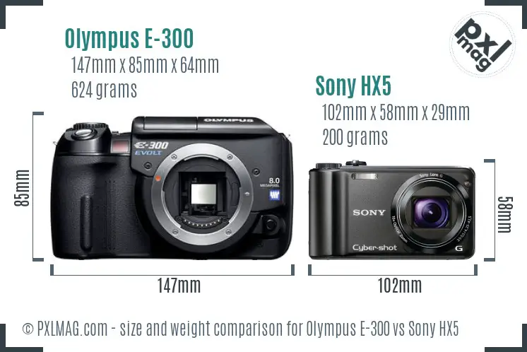 Olympus E-300 vs Sony HX5 size comparison