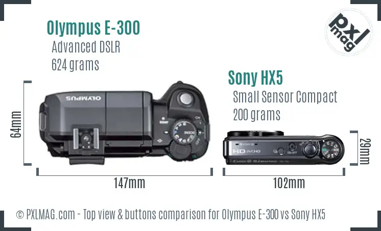 Olympus E-300 vs Sony HX5 top view buttons comparison