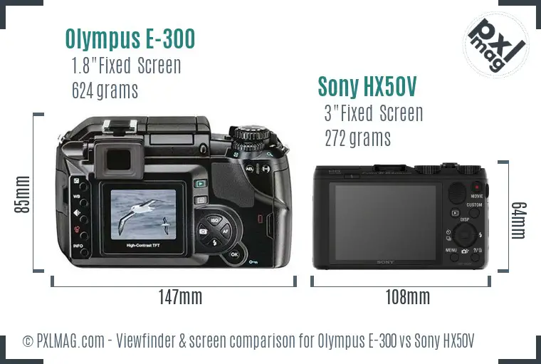 Olympus E-300 vs Sony HX50V Screen and Viewfinder comparison