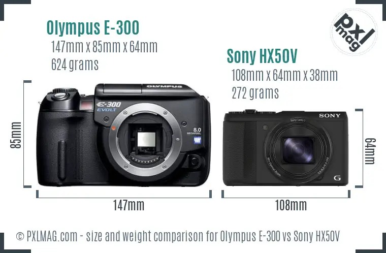 Olympus E-300 vs Sony HX50V size comparison