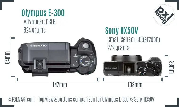 Olympus E-300 vs Sony HX50V top view buttons comparison