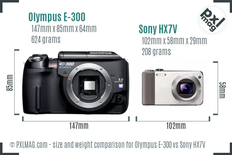 Olympus E-300 vs Sony HX7V size comparison