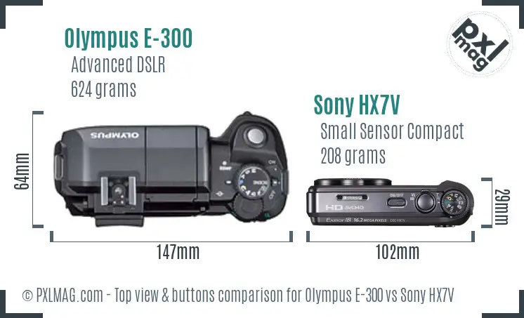 Olympus E-300 vs Sony HX7V top view buttons comparison