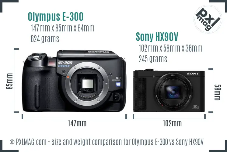 Olympus E-300 vs Sony HX90V size comparison