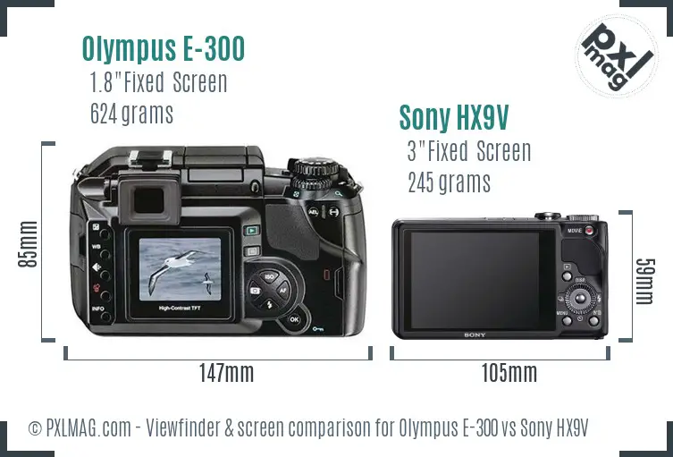 Olympus E-300 vs Sony HX9V Screen and Viewfinder comparison